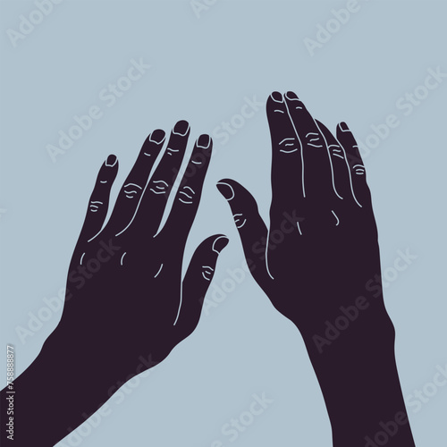 Hands stroking the surface. Human hands gesture. Vector illustration