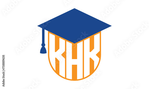 KHK initial letter academic logo design vector template. school college logo, university logo, graduation cap logo, institute logo, educational logo, library logo, teaching logo, book shop, varsity photo