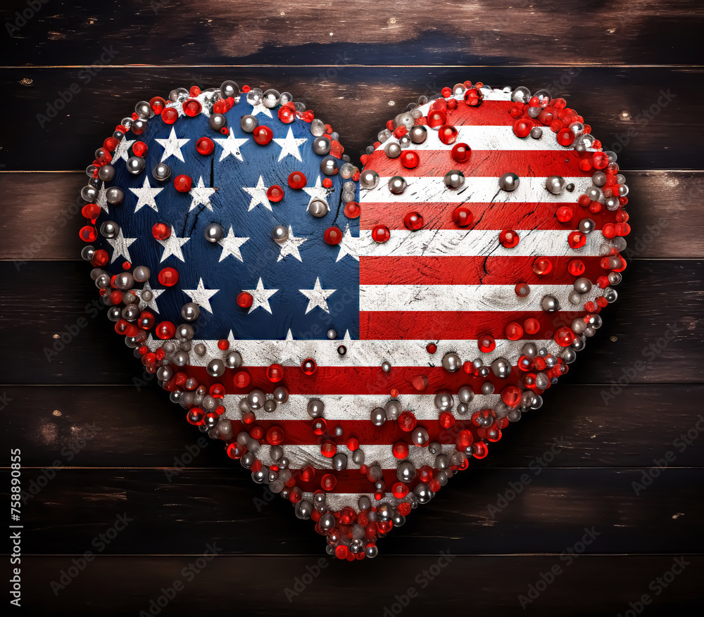 Obraz premium Patriotic Heart Shape Formation Illustration on Wooden Texture Background