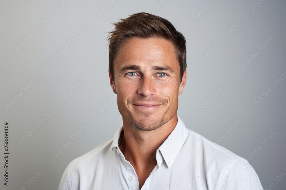 Portrait of a handsome young man in white shirt on grey background Portrait of a handsome young man in white shirt on grey background