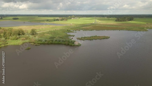 Aerial view of reedland, bushes and lakes at summer, De Alde Feanen, Earnewald, Friesland, Netherlands photo