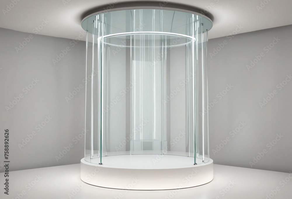 Glass rotunda podium for product presentation on a white background - obrazy, fototapety, plakaty 