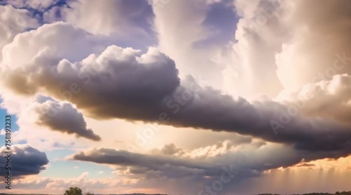 Timelapse of colourful clouds moving over rural landscape
 photo