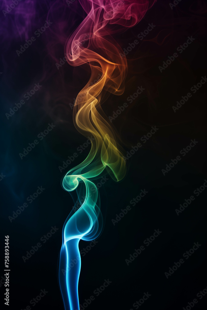 Smoke hitting colorful lights on a black background. This causes rainbow-colored smoke to appear. Smoke hitting colorful lights on a black background. This causes rainbow-colored smoke to appear.