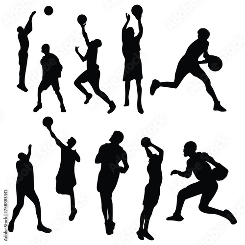 People play basketball vector silhouettes collection