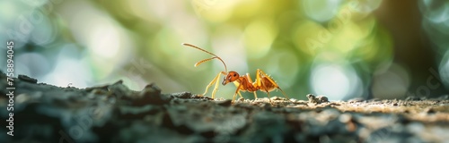 macro close up of an ant in the forest with sunlight  © Ivana