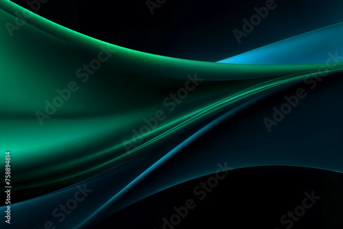 Abstract background featuring vibrant green and blue colors with wavy lines flowing across image. Lines create sense of movement and energy, giving impression of fluidity and dynamism