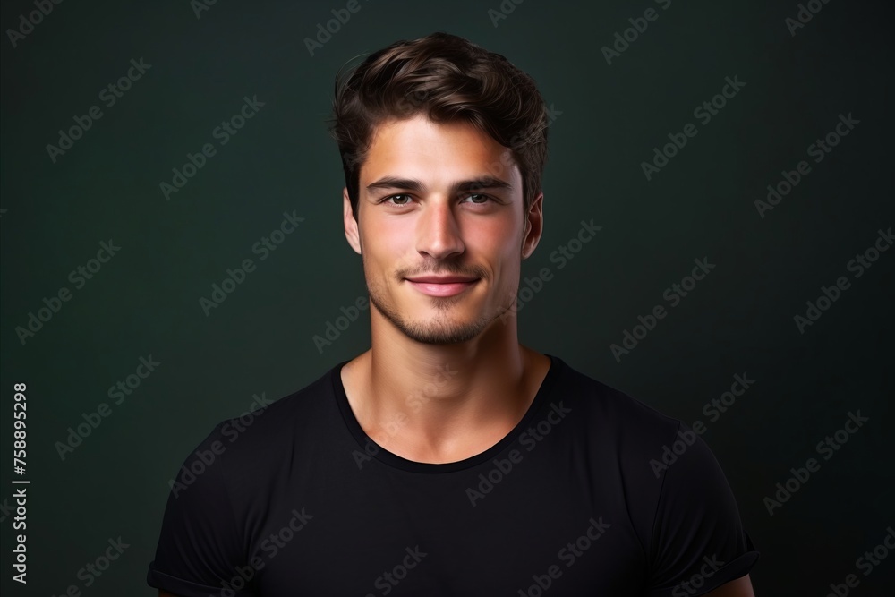 Portrait of a handsome young man on dark background. Men's beauty, fashion.