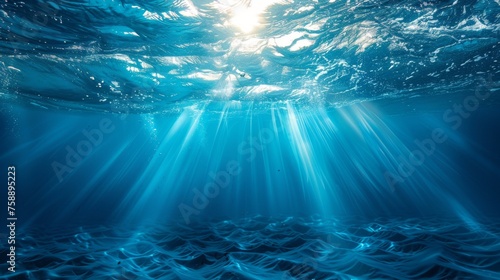 Blue Sunlight on Deep Abyss Underwater