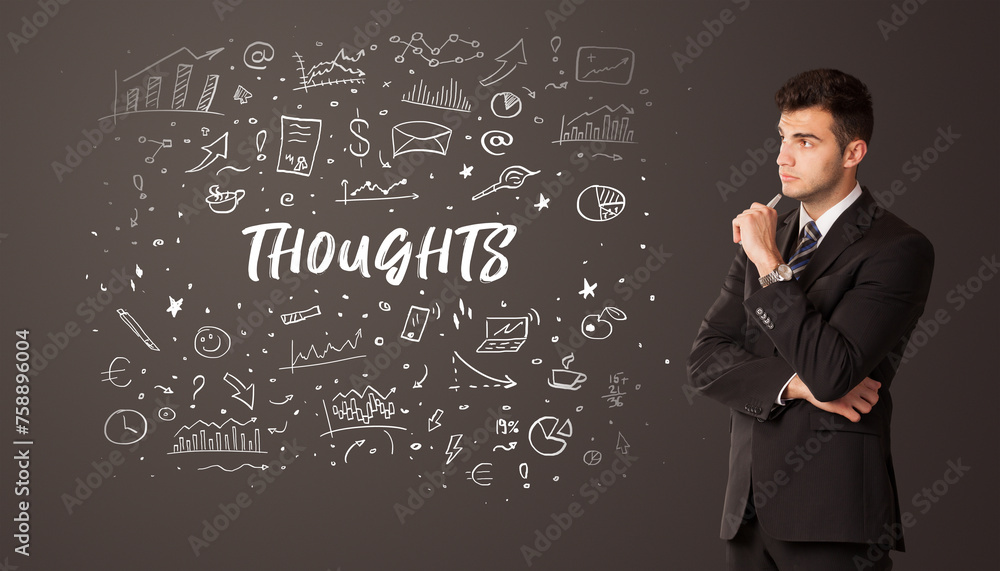 Businessman thinking with educational inscription Businessman thinking with educational inscription