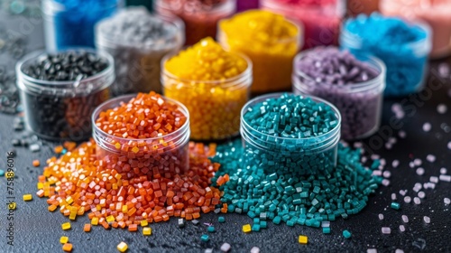 Polymeric dye. Plastic pellets. Colorant for plastics. Pigment in the granules. photo