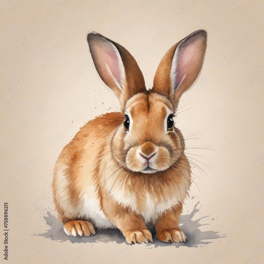 Fototapeta premium Watercolor rabbit illustration, light background, rabbit watercolor