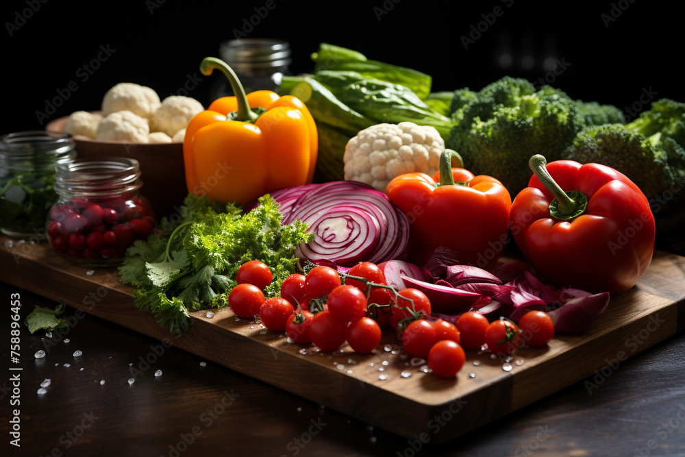 Close-up of vegetables for making vegetarian salad on the kitchen table Close-up of vegetables for making vegetarian salad on the kitchen table