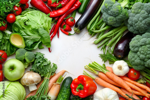 healthy food circular arrangement of colorful vegetables