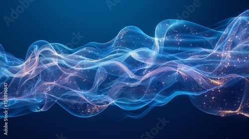 Fresh and pure air flow on a blue background. Illustration of liquid flowing and soaking to symbolize freshness.