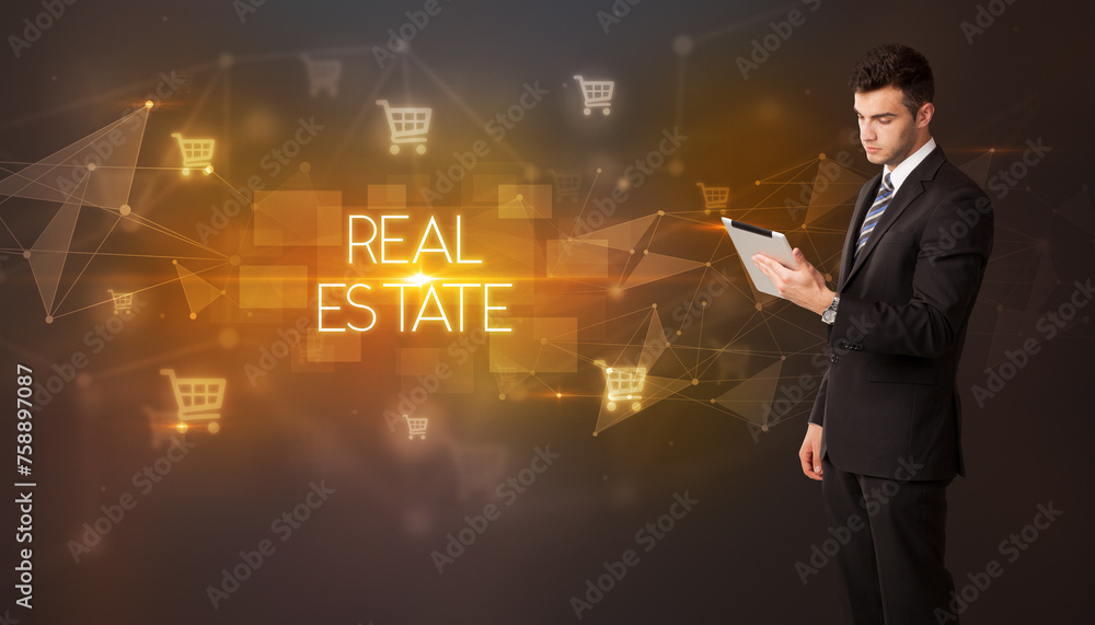 Businessman thinking about shopping Businessman thinking about shopping