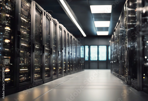 Connection network in dark servers data center room storage systems 3D rendering stock photoTechnology Data Connection Computer Network IT Support