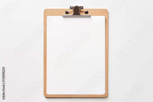 wooden clipboard with empty blank a4 paper mockup template, isolated on grey background