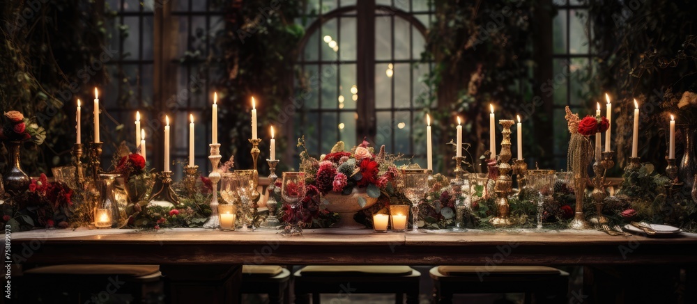 wedding table adorned with lit candles