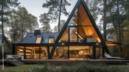 Modern A-Frame House, contemporary, forest retreat, architecture, nature