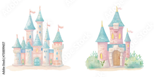 cute castle watercolour vector illustration