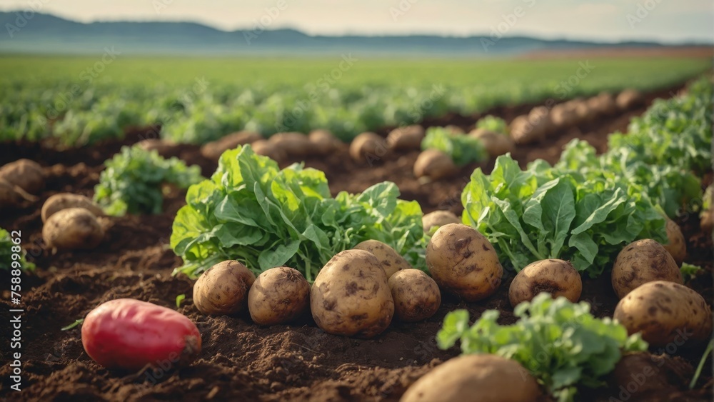 Vegetables potato production and cultivation, green business, entrepreneurship harvest. banner