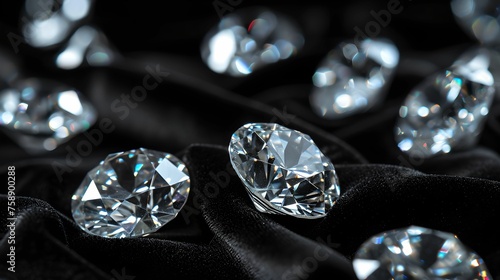 Shiny Diamonds on Black Velvet Background, precious, gemstone, luxury, transparent