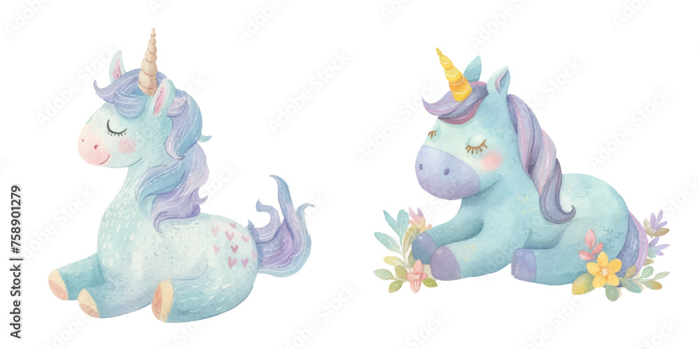 cute unicorn watercolour vectopr illustration