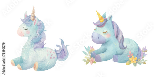 cute unicorn watercolour vectopr illustration