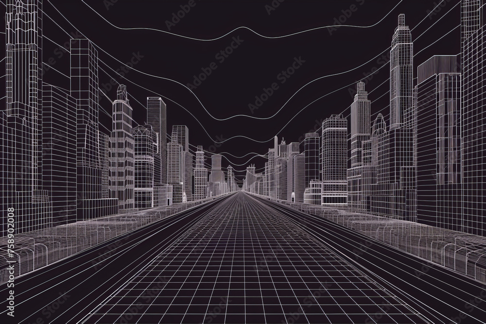 Outline city concept vector. Wire-frame style. 