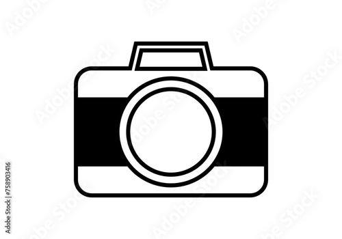 Icono negro de cámara de fotos en fondo blanco.