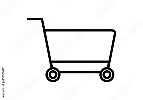 Icono negro de carrito de la compra en fondo blanco.