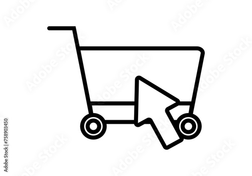 Icono negro de carrito de la compra con cursor.
