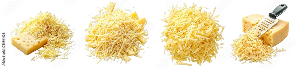 Collection of PNG. Grated cheese isolated on a transparent background. - obrazy, fototapety, plakaty 