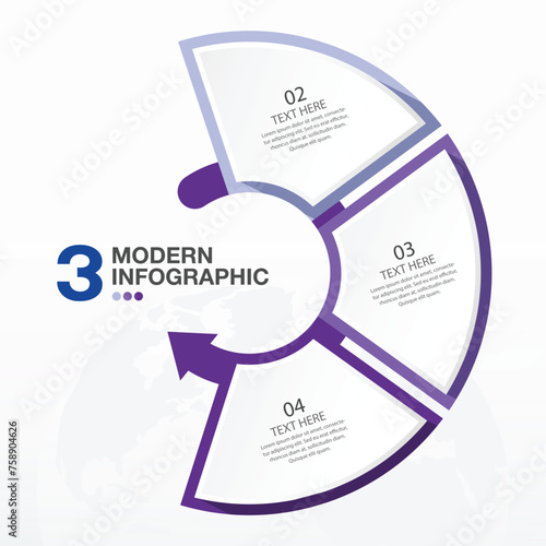 Blue tone circle infographic with 3 steps, process or options.