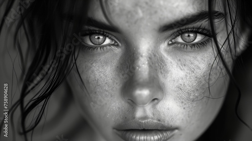 Piercing eyes of woman in monochromatic close-up © thodonal