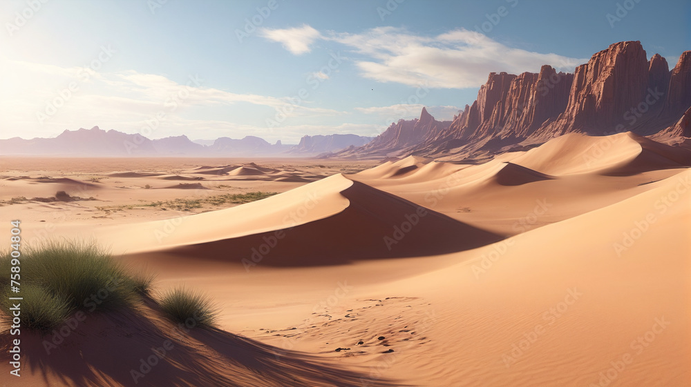 Desert landscape. Dunes and sand in the background.

