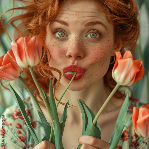 Air Kiss with Tulips: A Moment of Spring Romance