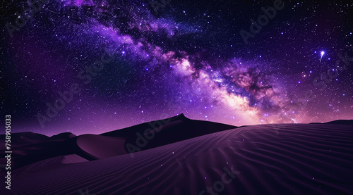 The Milky Way galaxy paints a majestic tapestry over desert dunes under a starry sky