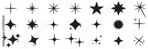 Hand drawn star sparkle shine of doodle set. Star shine twinkle glow, spark glitter, magic party light vector illustration. Hand drawn sketch doodle style line sparkle elements. Vector illustration. photo