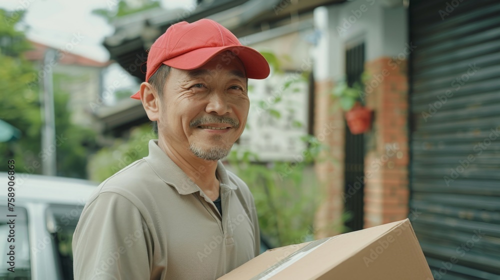 Portrait of a delivery person at a courier service Portrait of a delivery person at a courier service