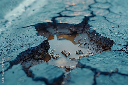Water Puddle on Cracked Road