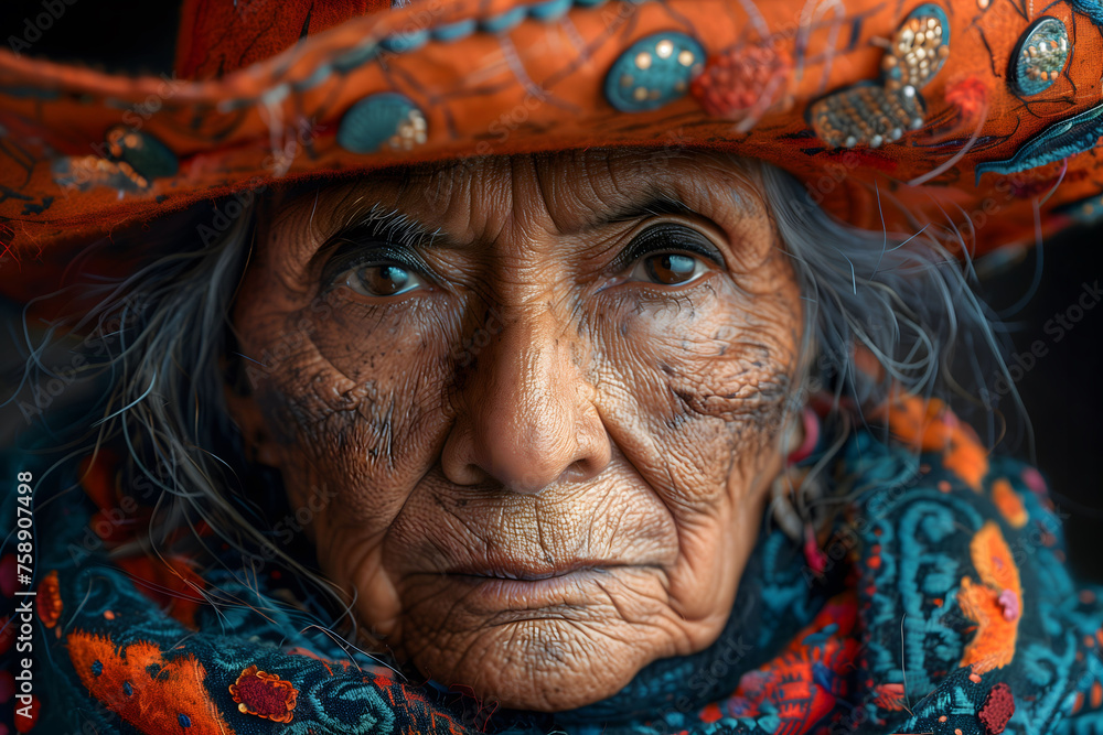 Elderly Woman in Colorful Hat and Scarf Elderly Woman in Colorful Hat and Scarf