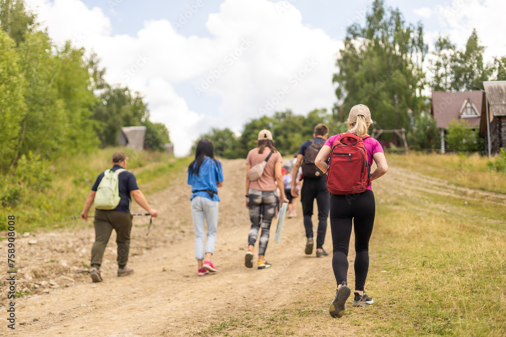 Group of friends hiking in nature in the mountains Group of friends hiking in nature in the mountains