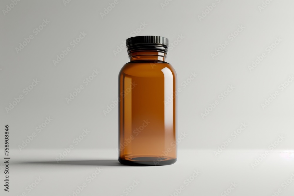 A Mockup jar of pills is sitting on a table. medical and healthy concept