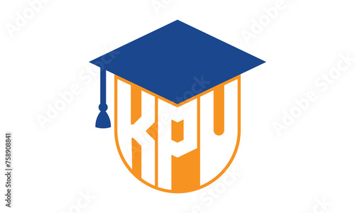 KPU initial letter academic logo design vector template. school college logo, university logo, graduation cap logo, institute logo, educational logo, library logo, teaching logo, book shop, varsity photo