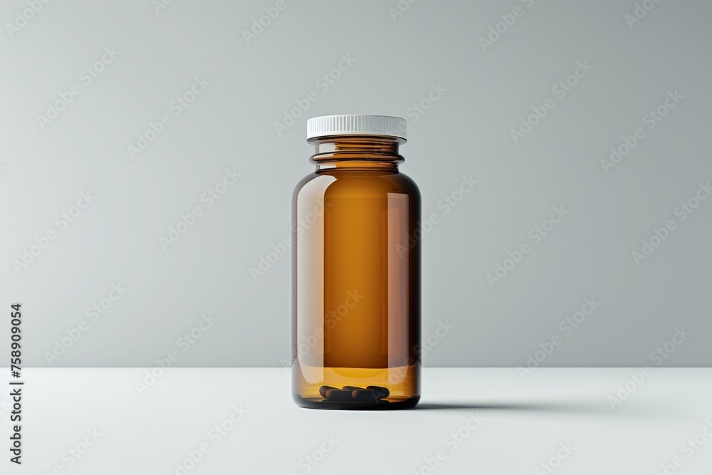 A Mockup jar of pills is sitting on a table. medical and healthy concept A Mockup jar of pills is sitting on a table. medical and healthy concept