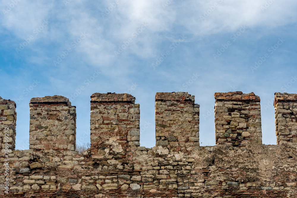 The old brick wall of the fortress in Istanbul city, Turkey.