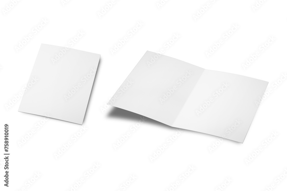 Mockup of the booklet or brochure with open blank pages. A4 half folded. 2xA5 leaflet open and closed.Mockup bifold brochure. White cover of flyer booklet or leaflet.3d rendering. Mockup of the booklet or brochure with open blank pages. A4 half folded. 2xA5 leaflet open and closed.Mockup bifold brochure. White cover of flyer booklet or leaflet.3d rendering.
