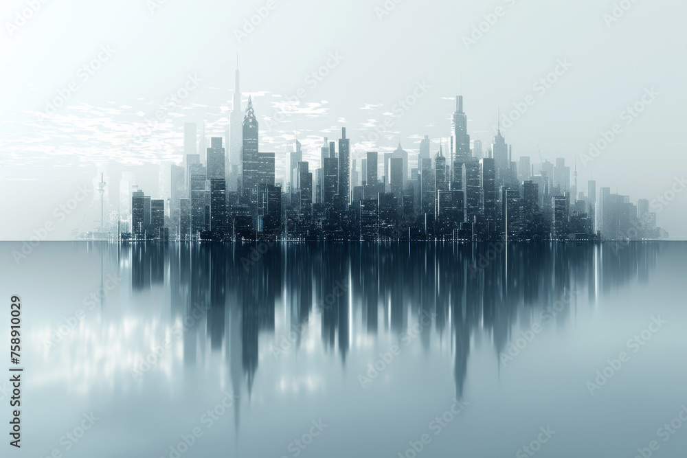 3d render of skyline isolated with reflection on floor 